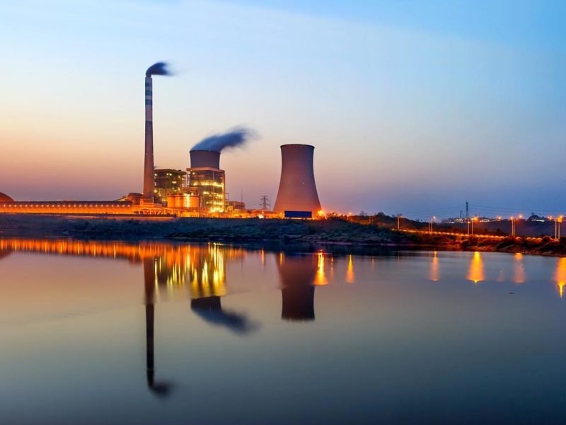 At dusk, the thermal power plants